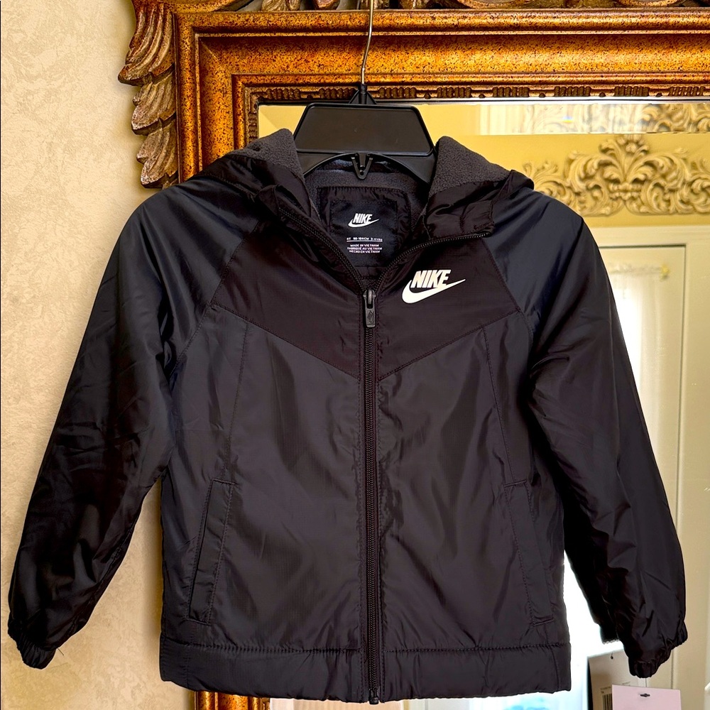 Nike Kids Black full zip Hooded jacket. Size 4T.  Two pockets.